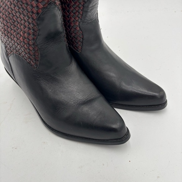 VTG Dingo L.L. Bean Women’s 7 Black Red Leather Woven Basketweave Western Boots - Picture 4 of 6